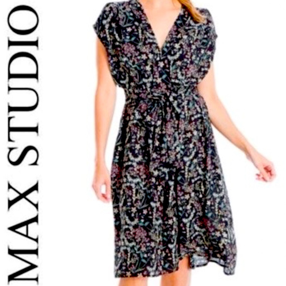 🔥SALE! Max Studio Floral Waist Tie Pocket A-Line Dress